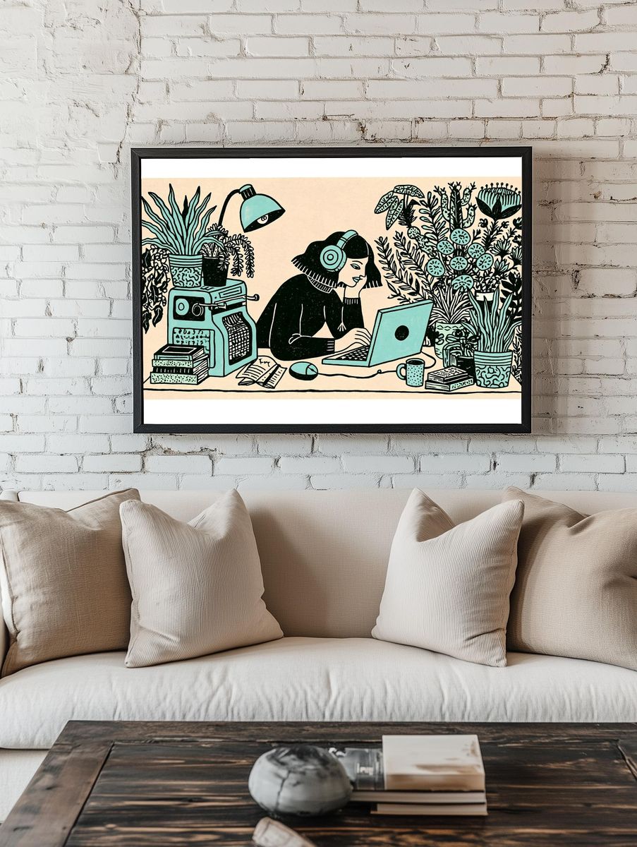Plant Lover Workspace Illustration Poster. room preview