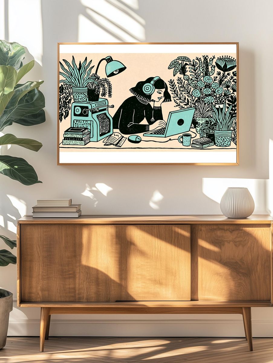 Plant Lover Workspace Illustration Poster. — room view 3