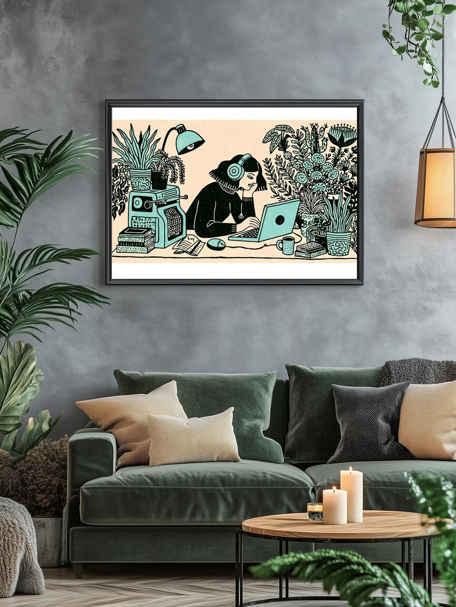 Plant Lover Workspace Illustration Poster. — room view 4