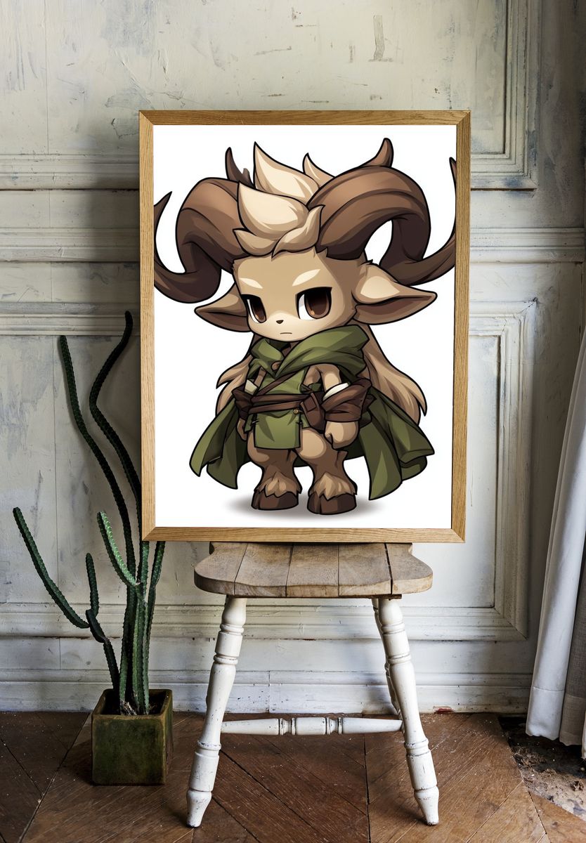 Horned Fantasy Character Illustration Poster. room preview