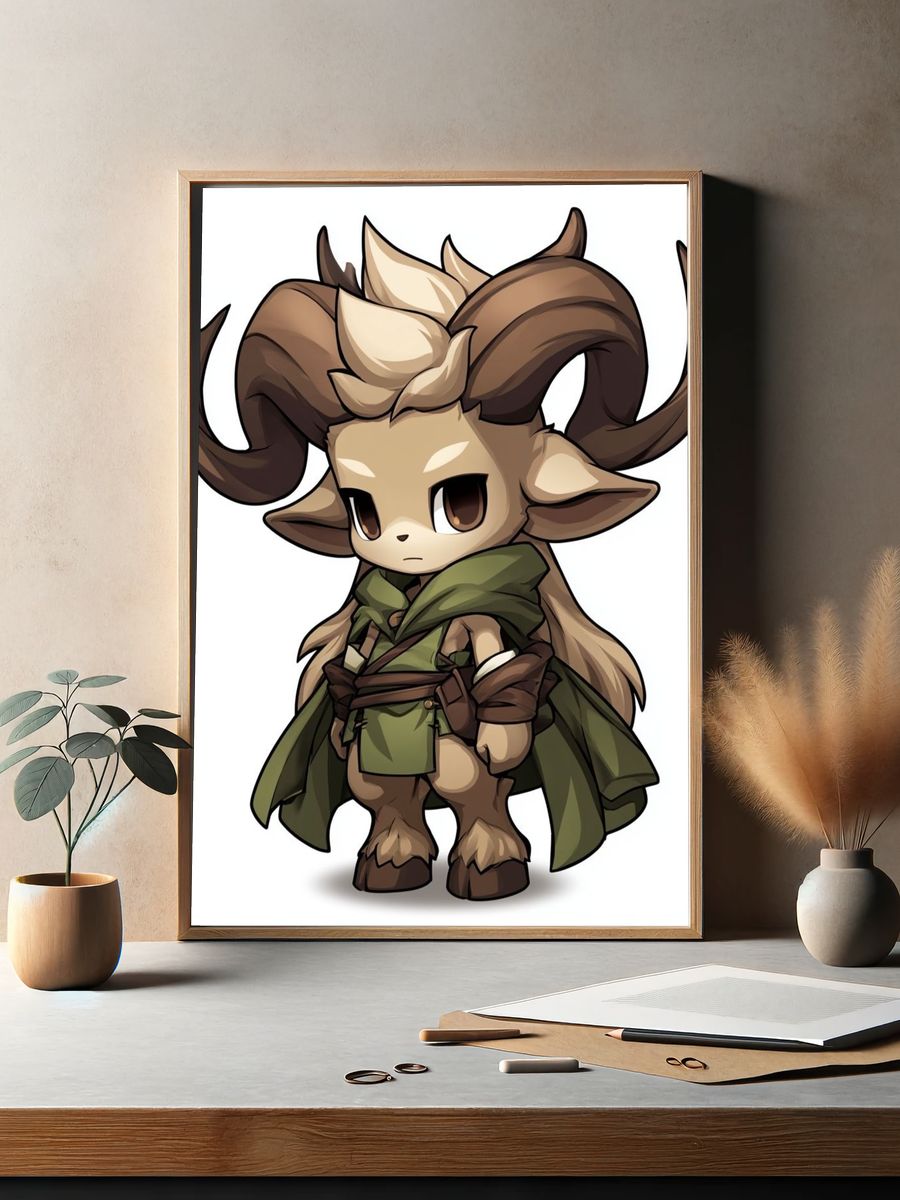 Horned Fantasy Character Illustration Poster. — room view 2
