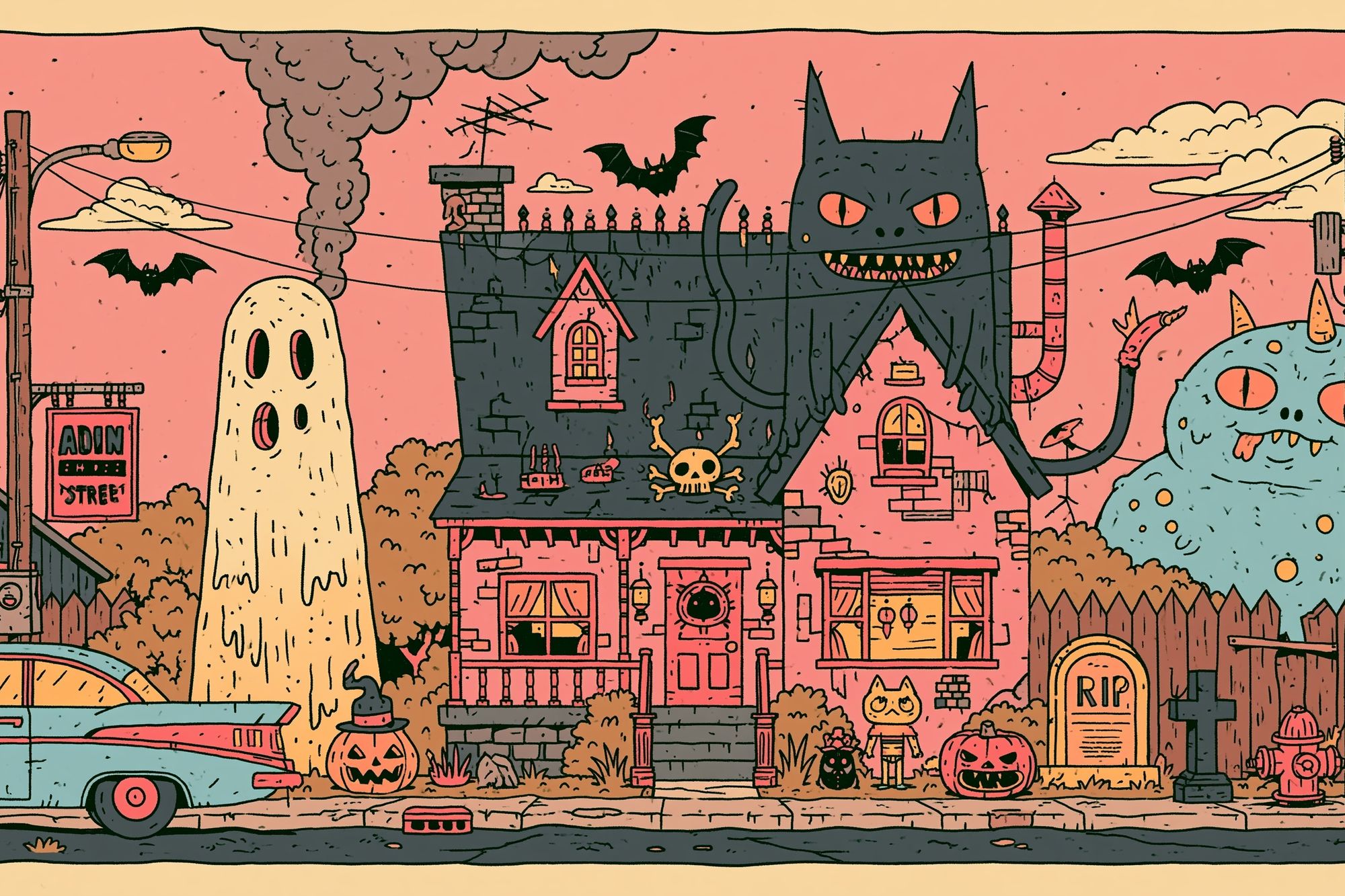 Spooky Monster House Illustration Poster. poster — illustration art