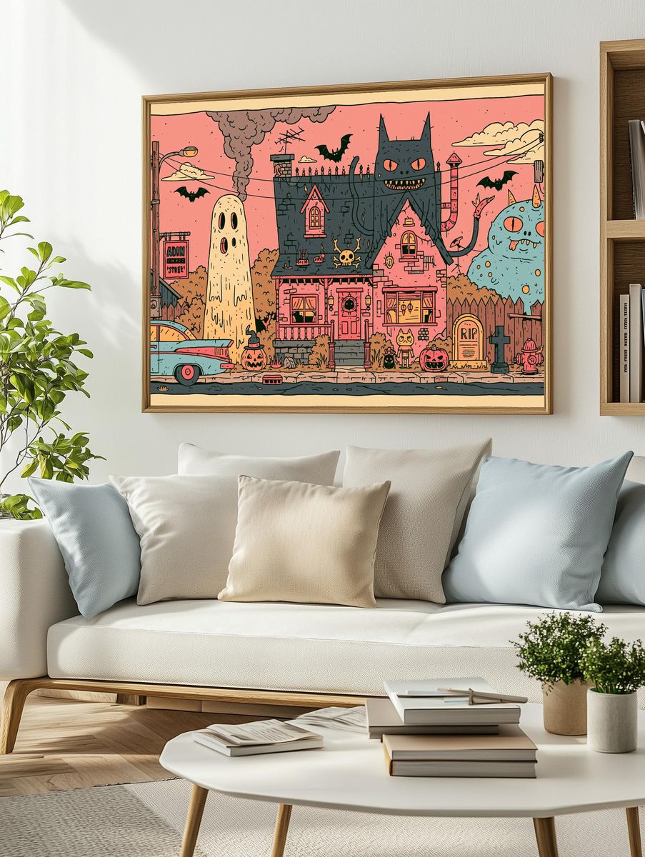 Spooky Monster House Illustration Poster. — room view 2