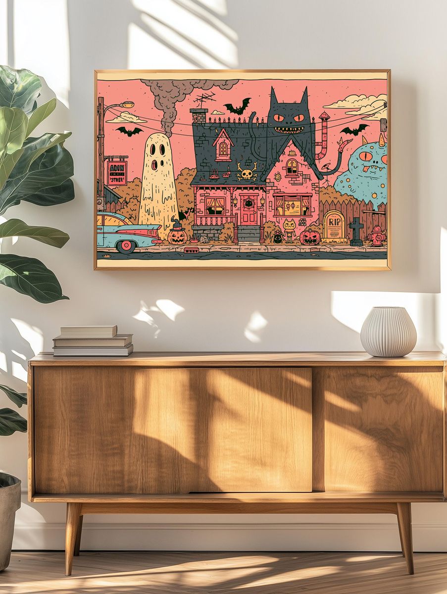 Spooky Monster House Illustration Poster. — room view 3
