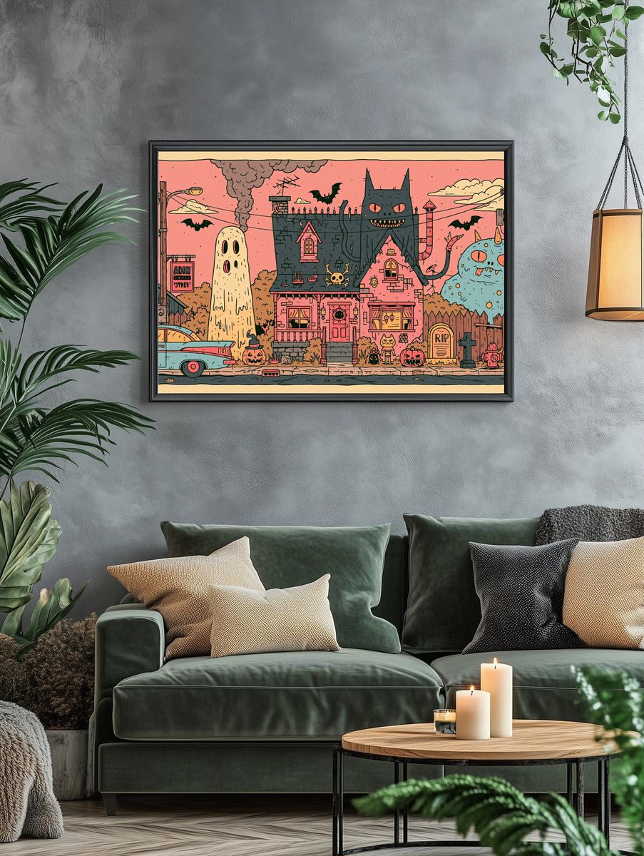 Spooky Monster House Illustration Poster. — room view 4