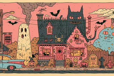 Spooky Monster House Illustration Poster.