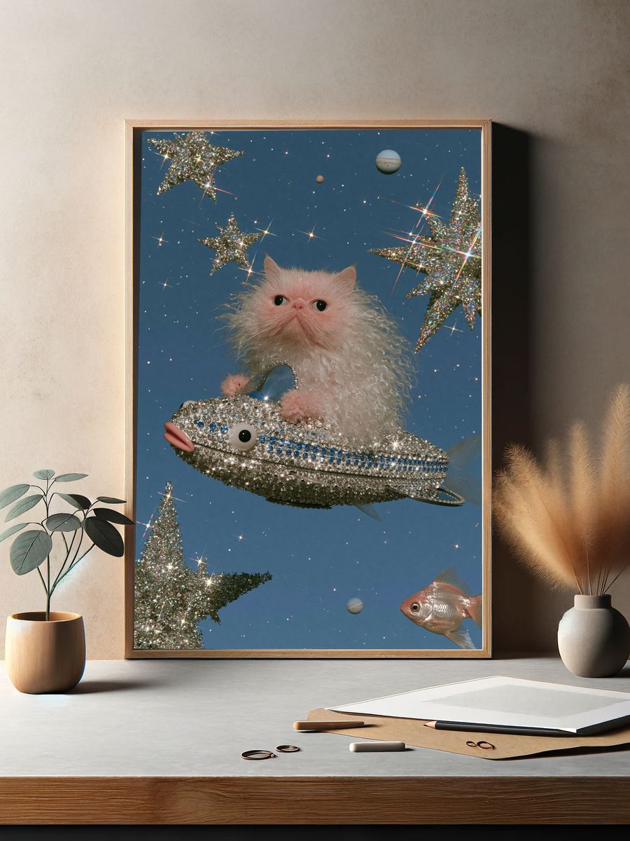 Cosmic Catfish Fantasy Illustration Poster. — room view 2