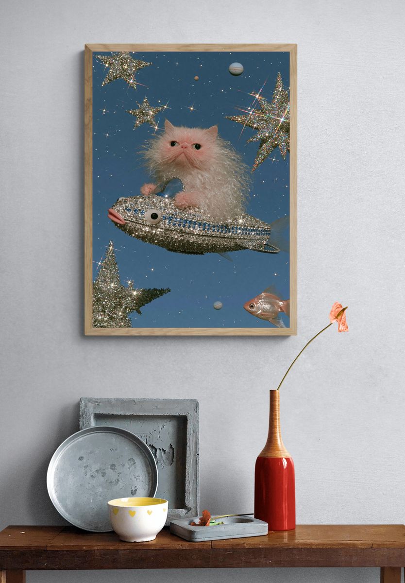 Cosmic Catfish Fantasy Illustration Poster. — room view 3