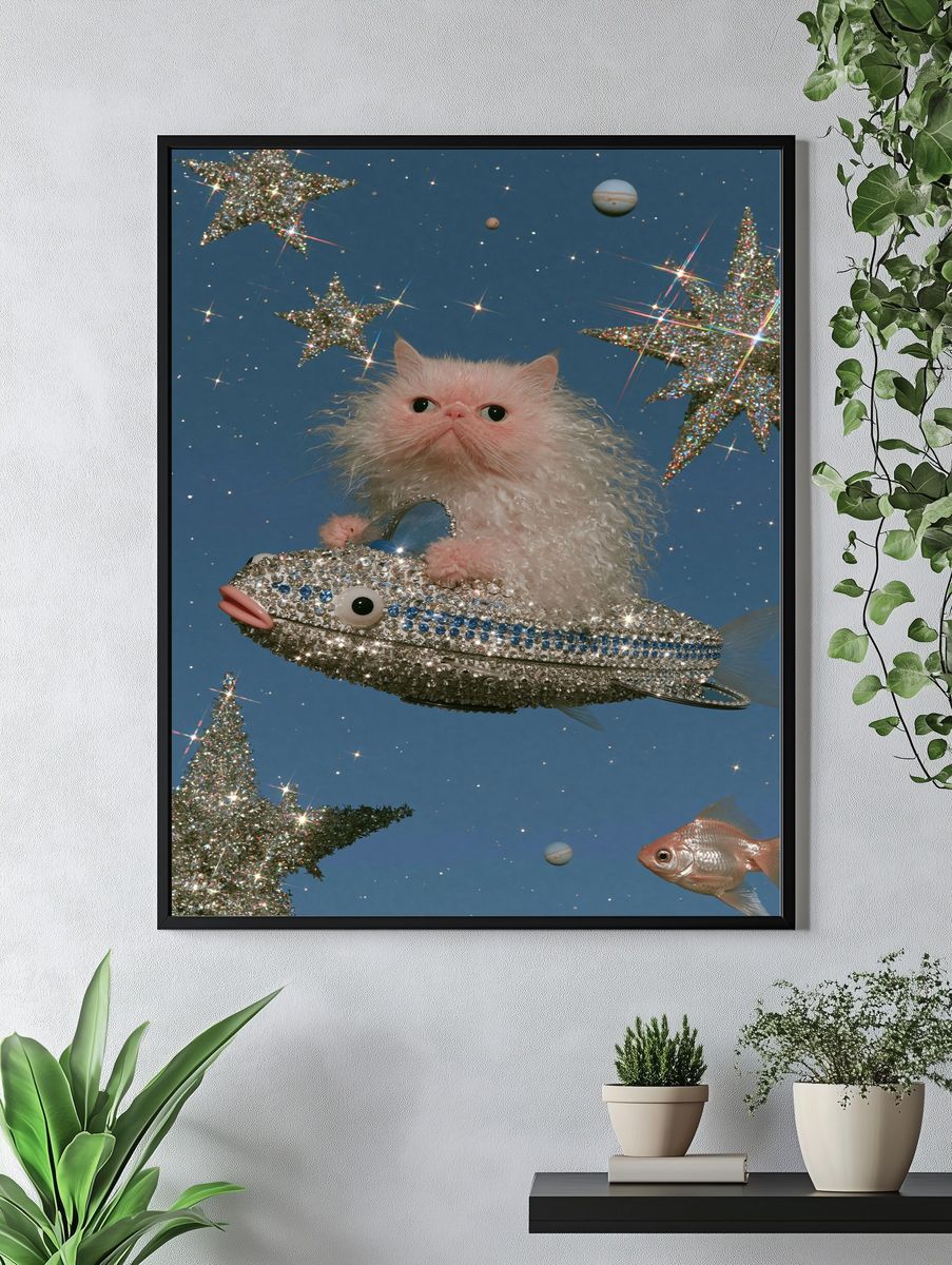 Cosmic Catfish Fantasy Illustration Poster. — room view 4