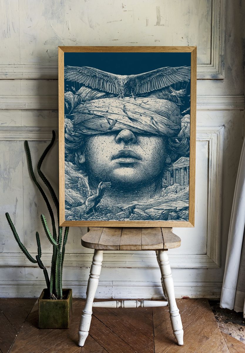 Classical Surrealism Illustration Print. room preview
