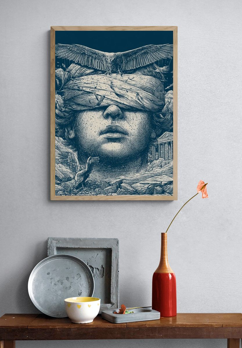 Classical Surrealism Illustration Print. — room view 3