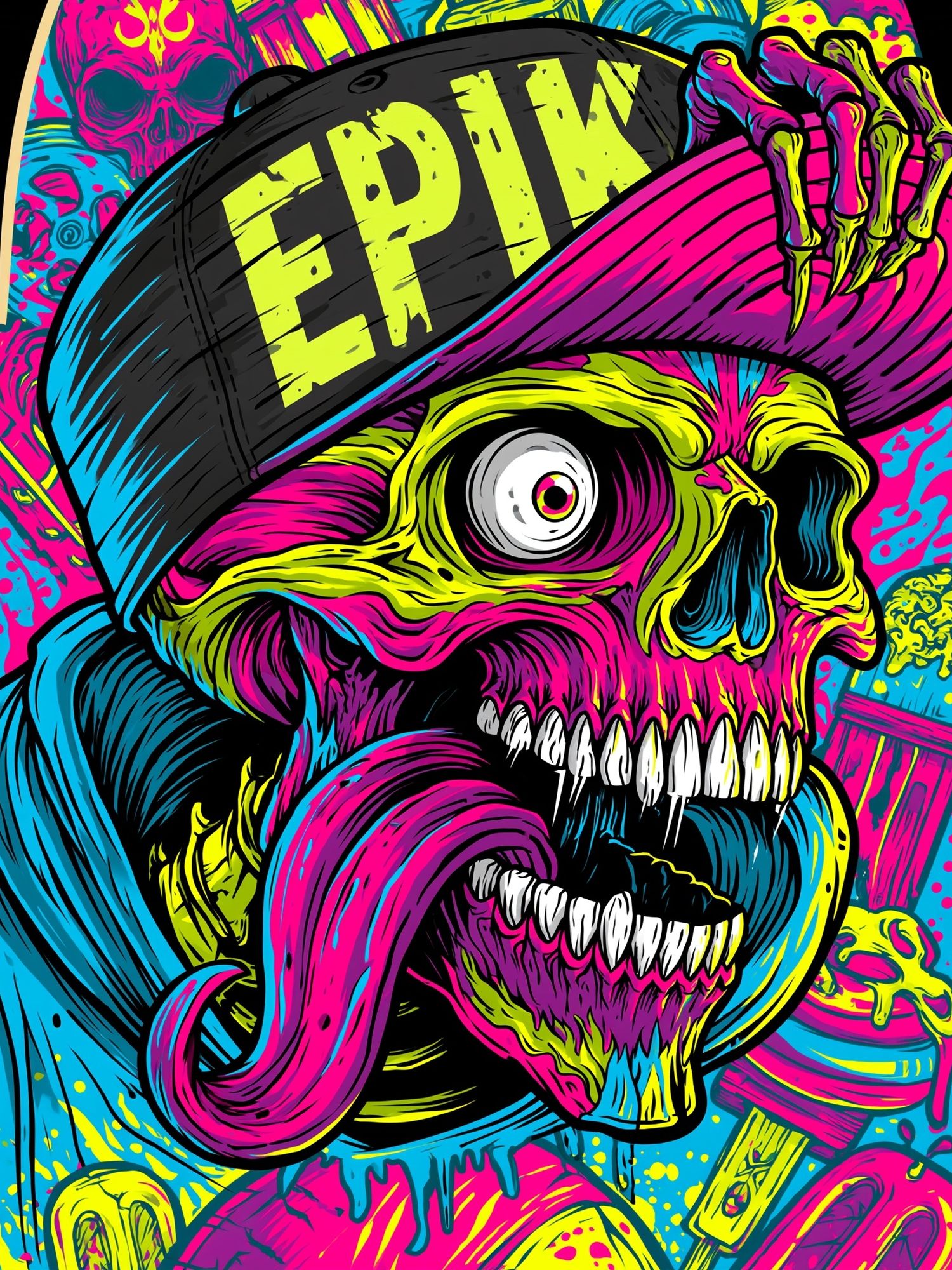 Neon Skull Cap Poster. poster — illustration art
