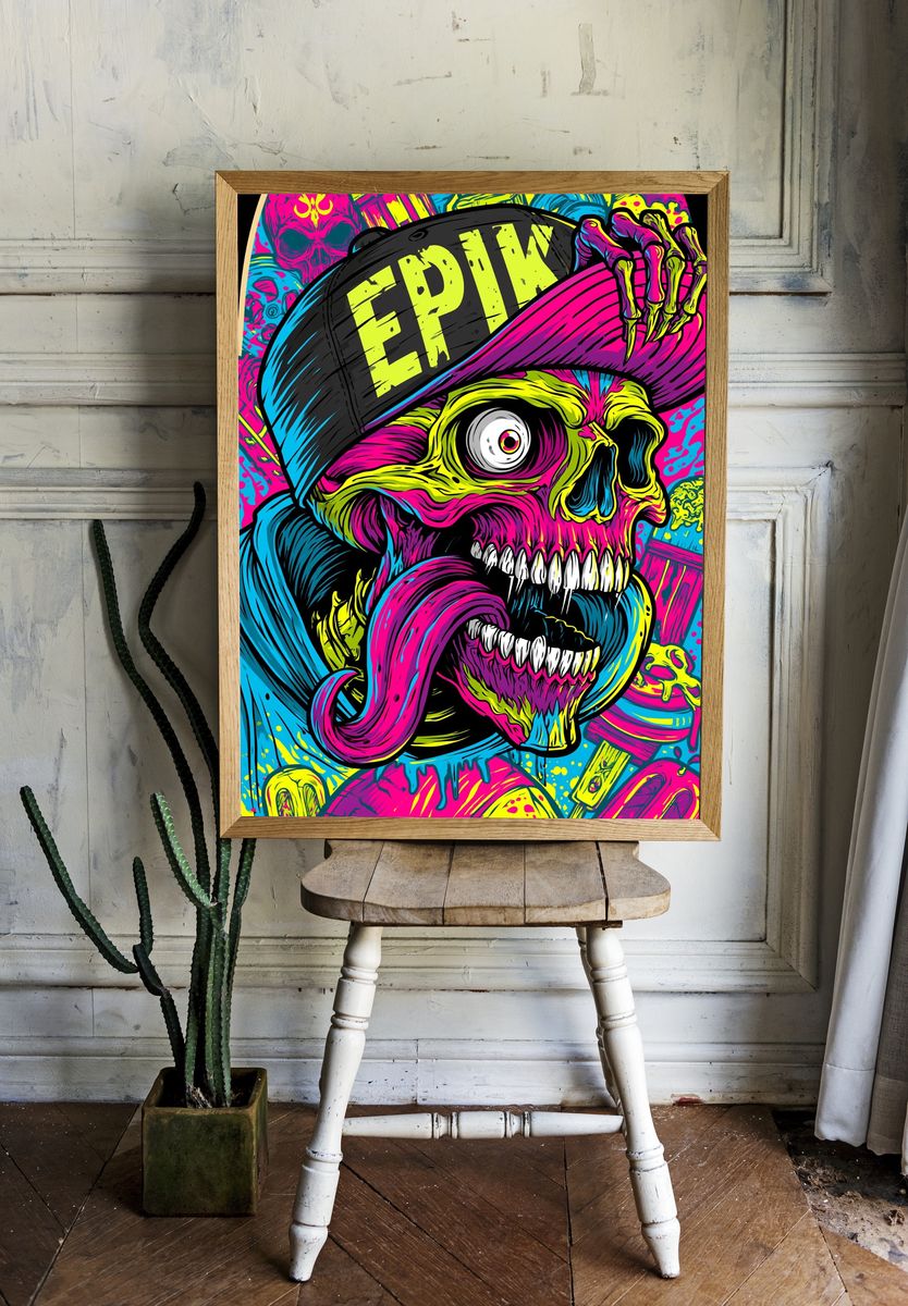 Neon Skull Cap Poster. — room view 1