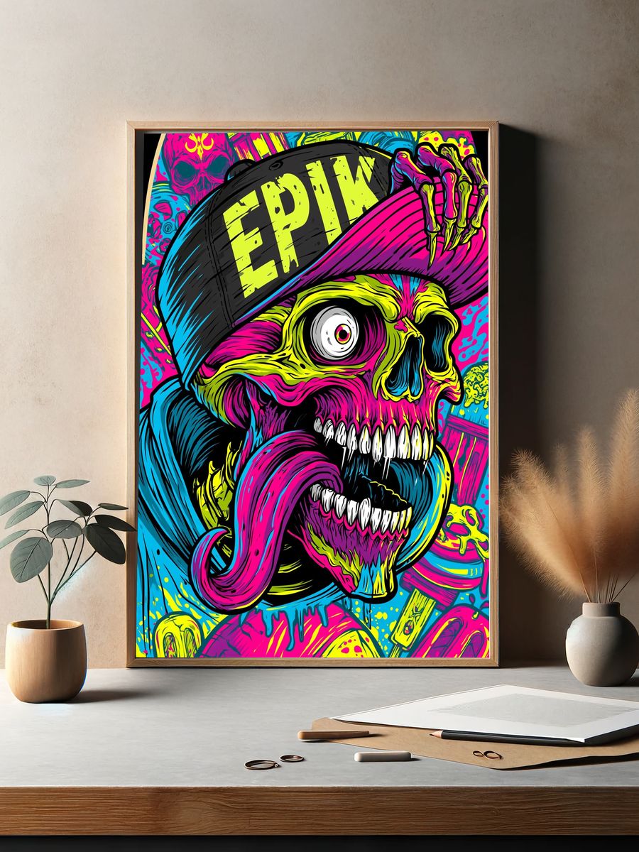 Neon Skull Cap Poster. — room view 2