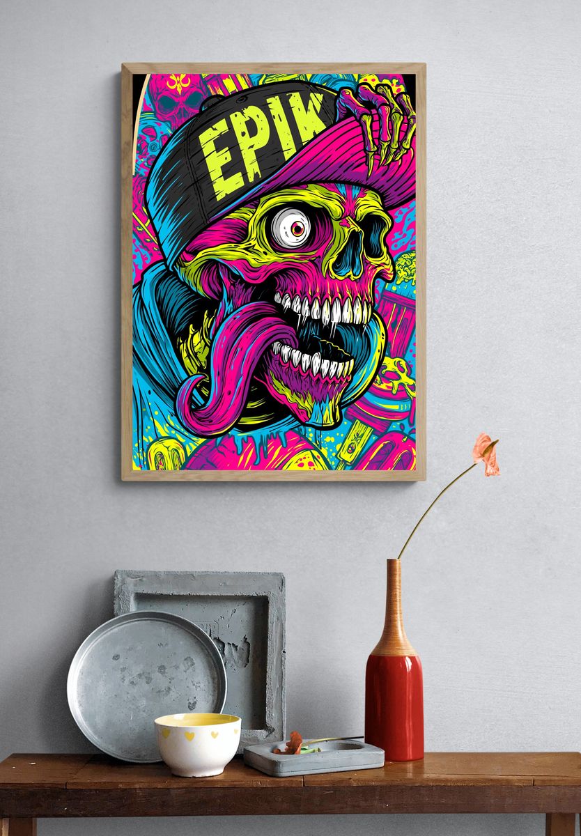 Neon Skull Cap Poster. — room view 3