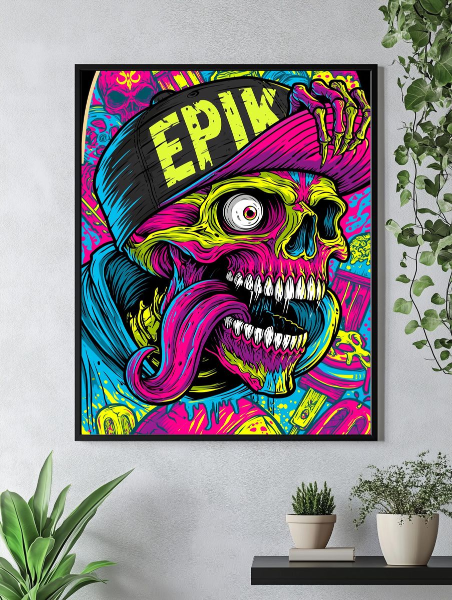 Neon Skull Cap Poster. — room view 4