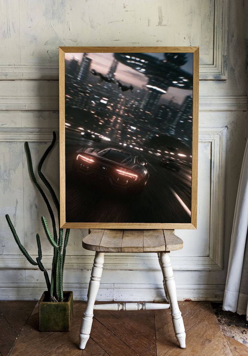 Futuristic City Chase Poster. room preview