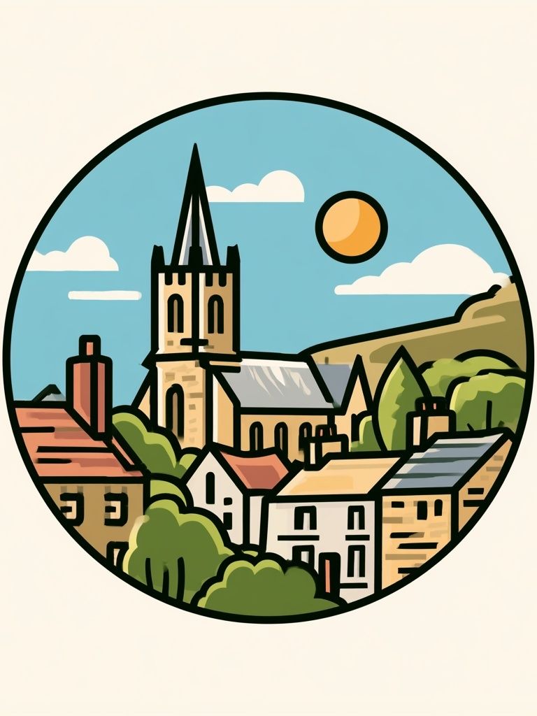Village Church Landscape Illustration Poster. poster — illustration art