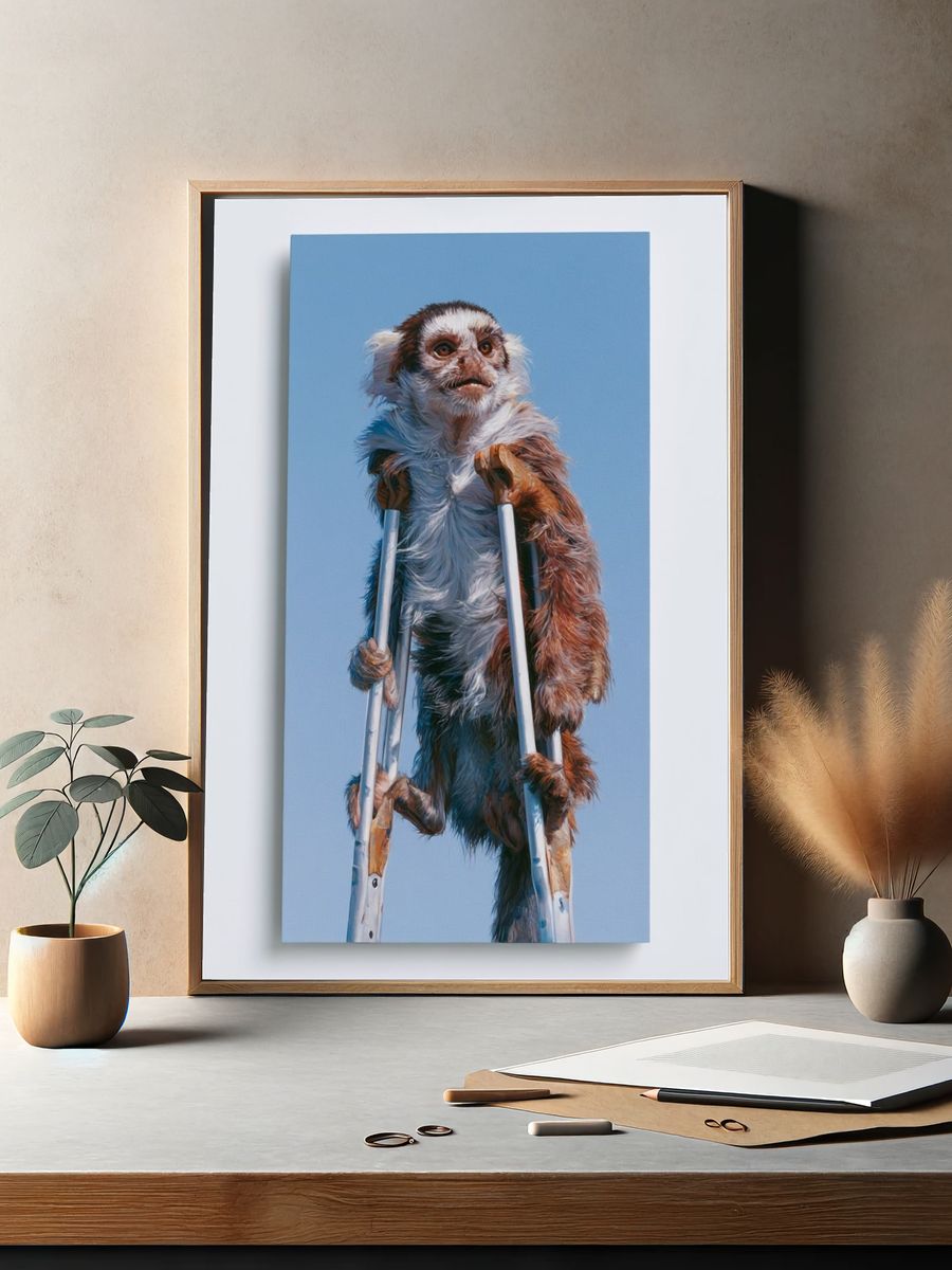 Monkey on Crutches Illustration Poster. — room view 2
