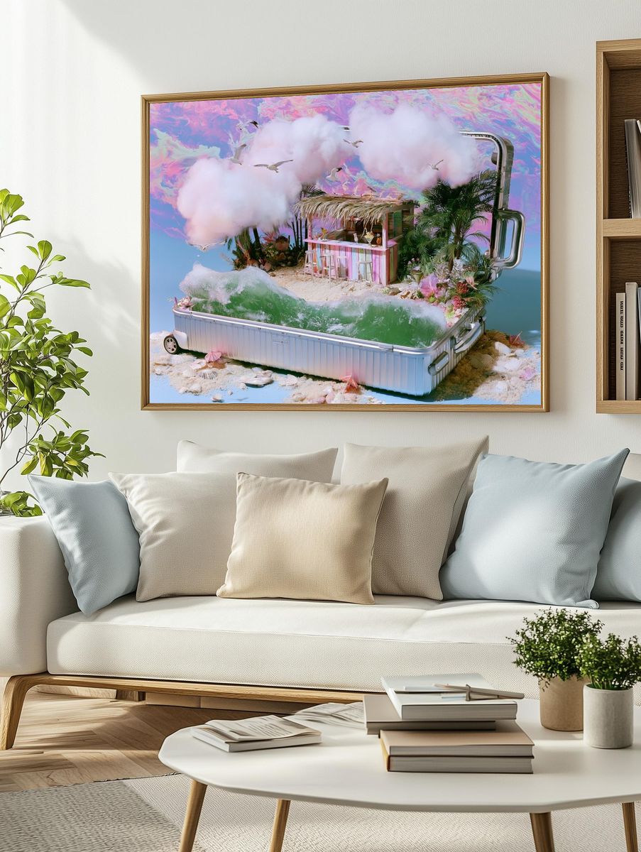 Dreamy Tropical Suitcase Island Poster. — room view 2
