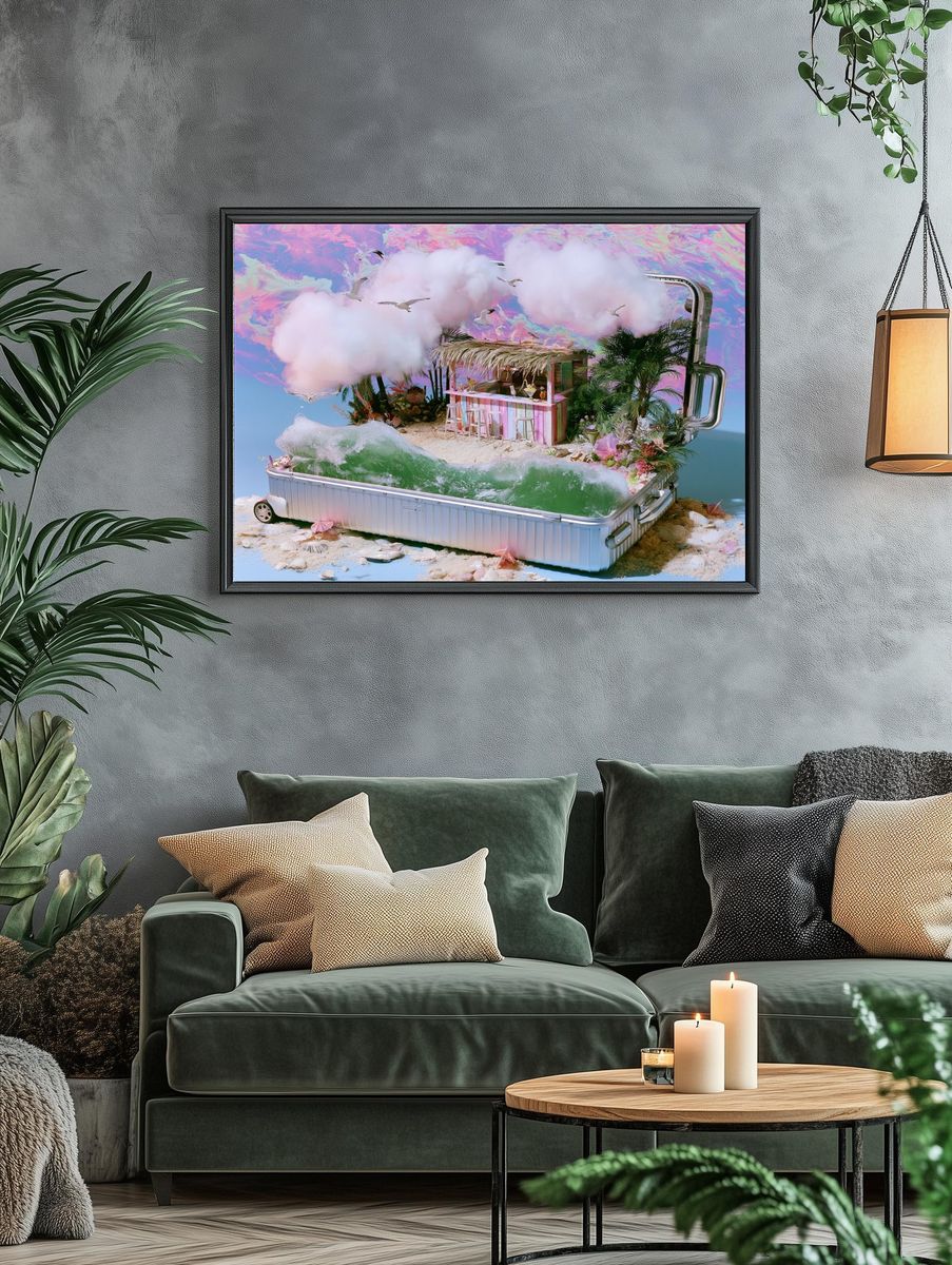 Dreamy Tropical Suitcase Island Poster. — room view 4