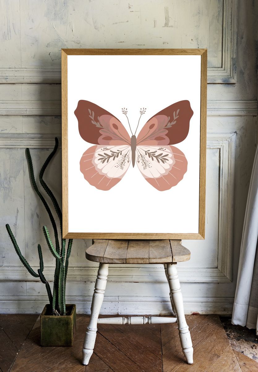 Boho Butterfly Illustration Poster. — room view 1