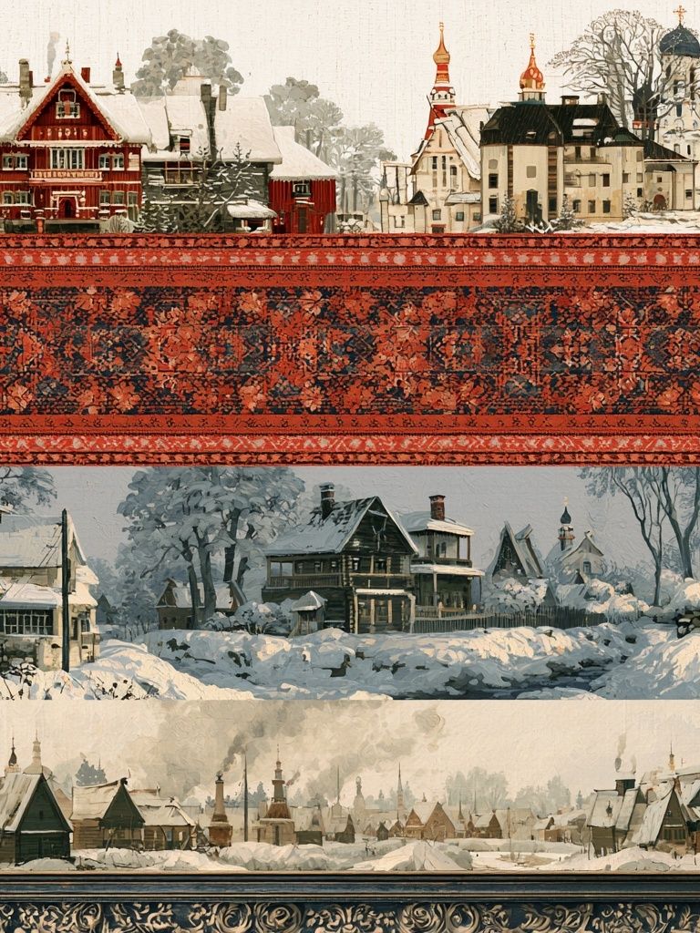 Snowy Village Landscape Print. poster detail