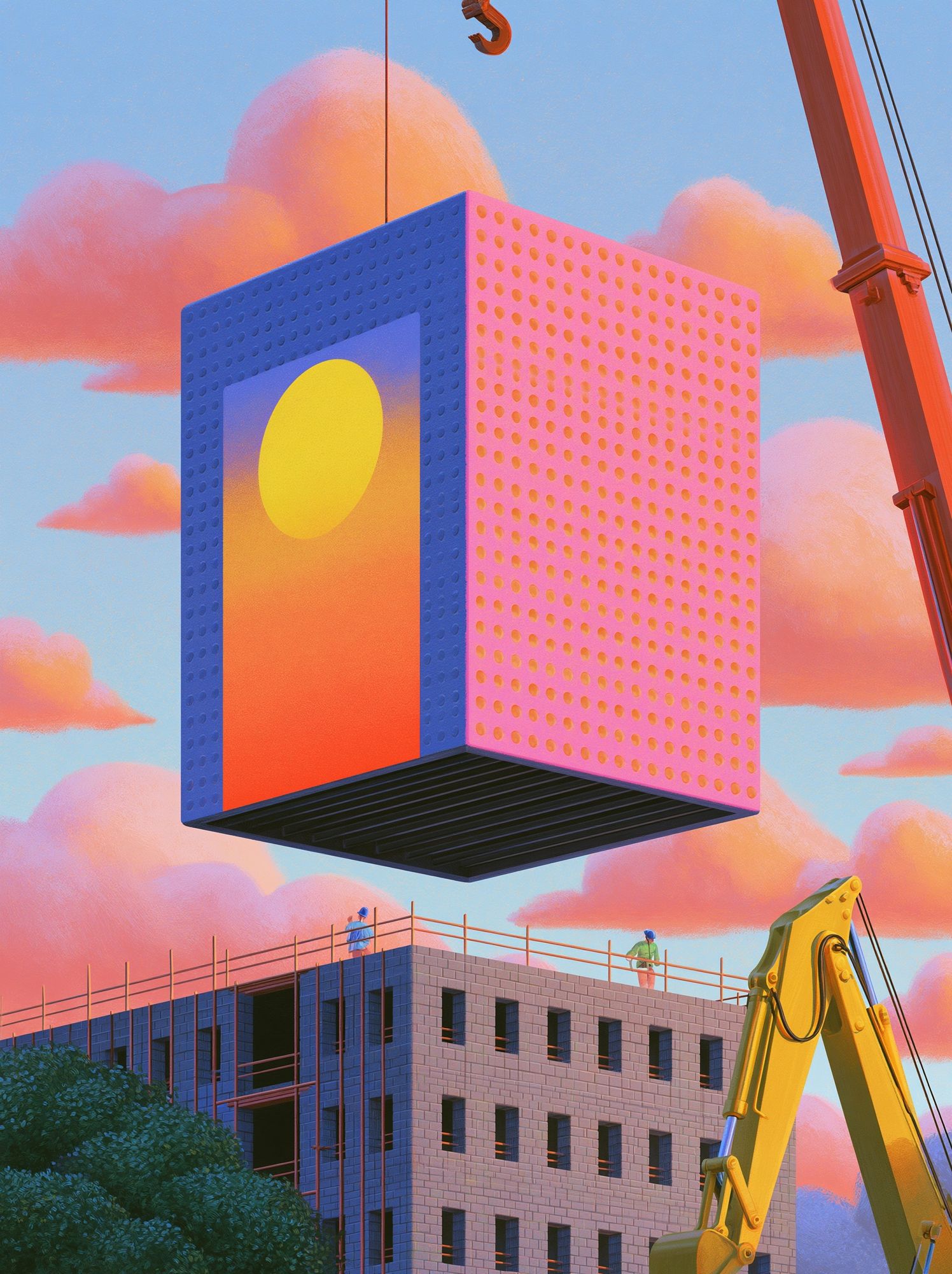 Floating Cube Construction Poster. poster detail