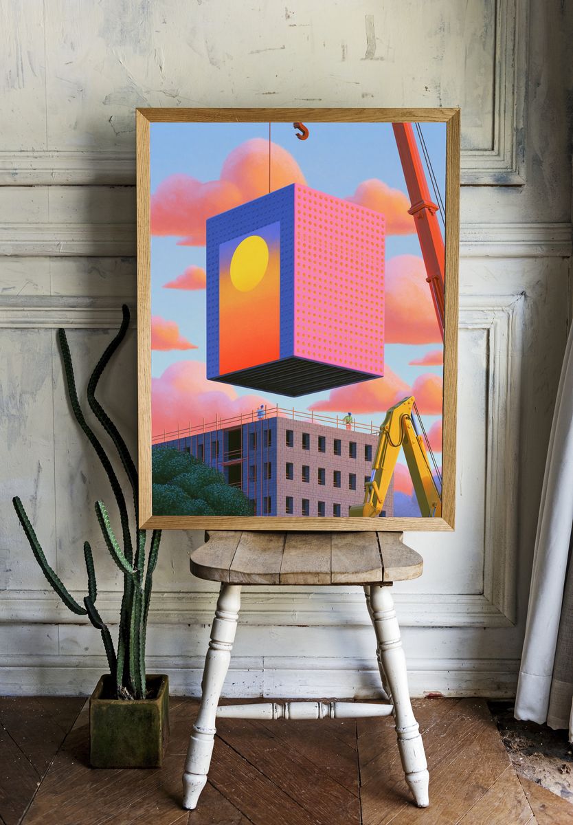 Floating Cube Construction Poster. — room view 1