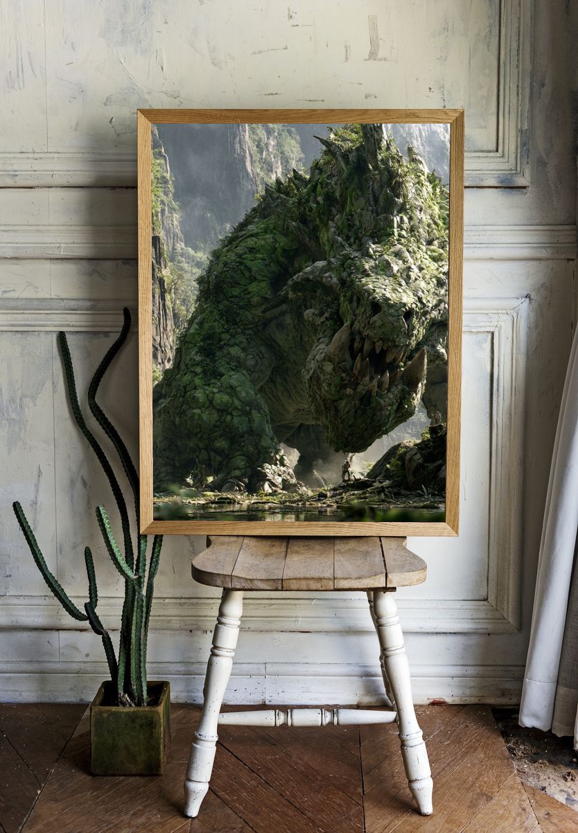 Giant Stone Dragon Fantasy Print. room preview