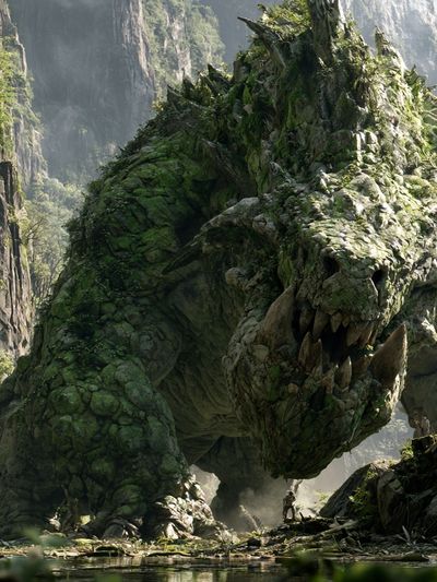 Giant Stone Dragon Fantasy Print.
