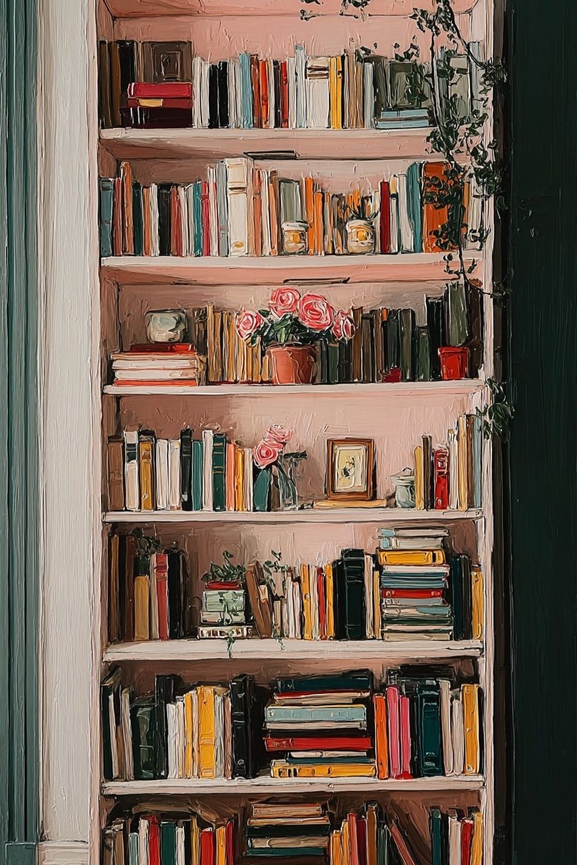 Bookshelf Interior Illustration Poster. poster — illustration art