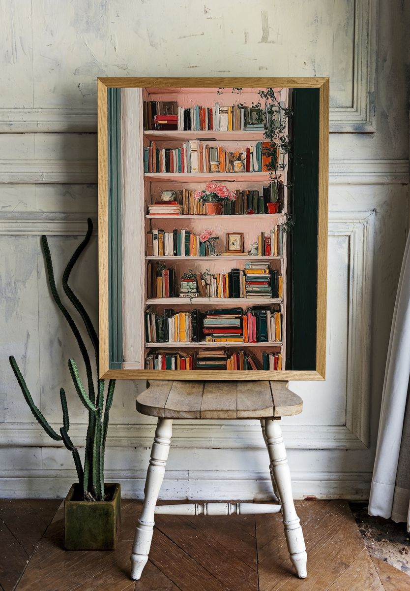 Bookshelf Interior Illustration Poster. — room view 1
