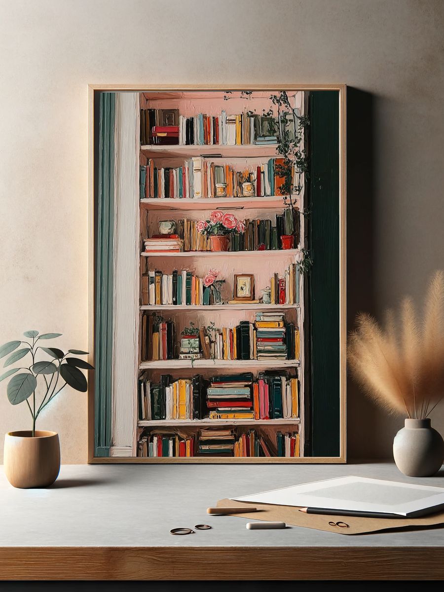 Bookshelf Interior Illustration Poster. — room view 2