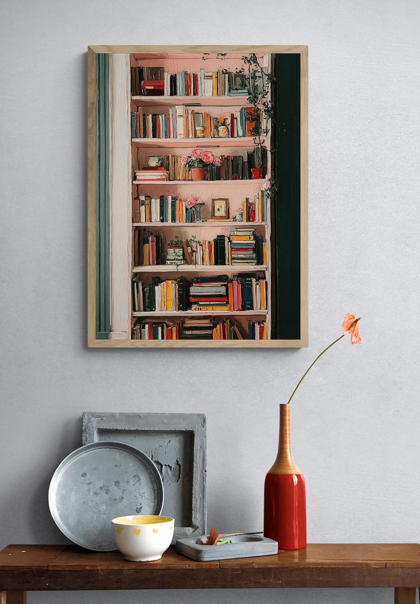 Bookshelf Interior Illustration Poster. — room view 3