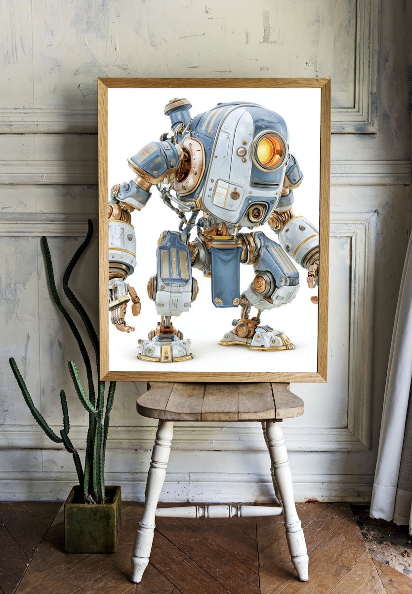 Steampunk Robot Illustration Poster. — room view 1