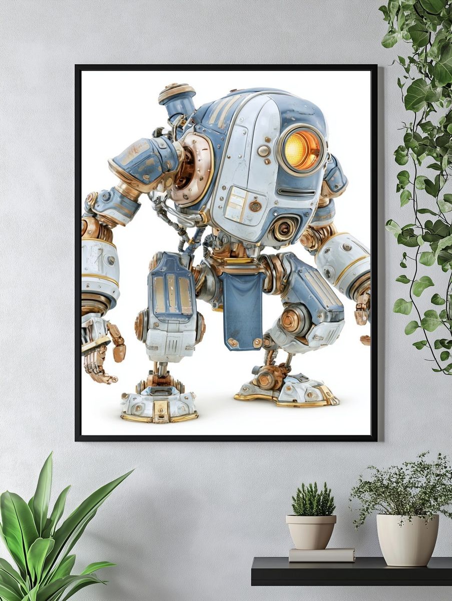 Steampunk Robot Illustration Poster. — room view 4