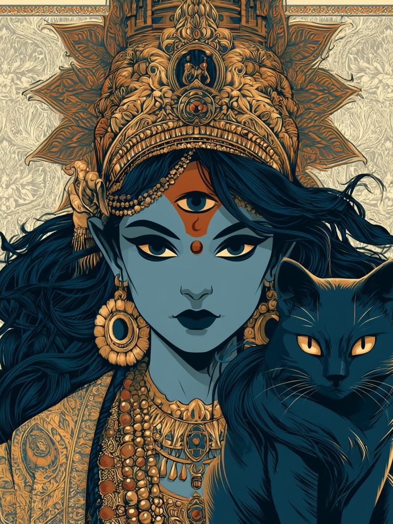 Divine Cat Goddess Illustration Poster. poster detail