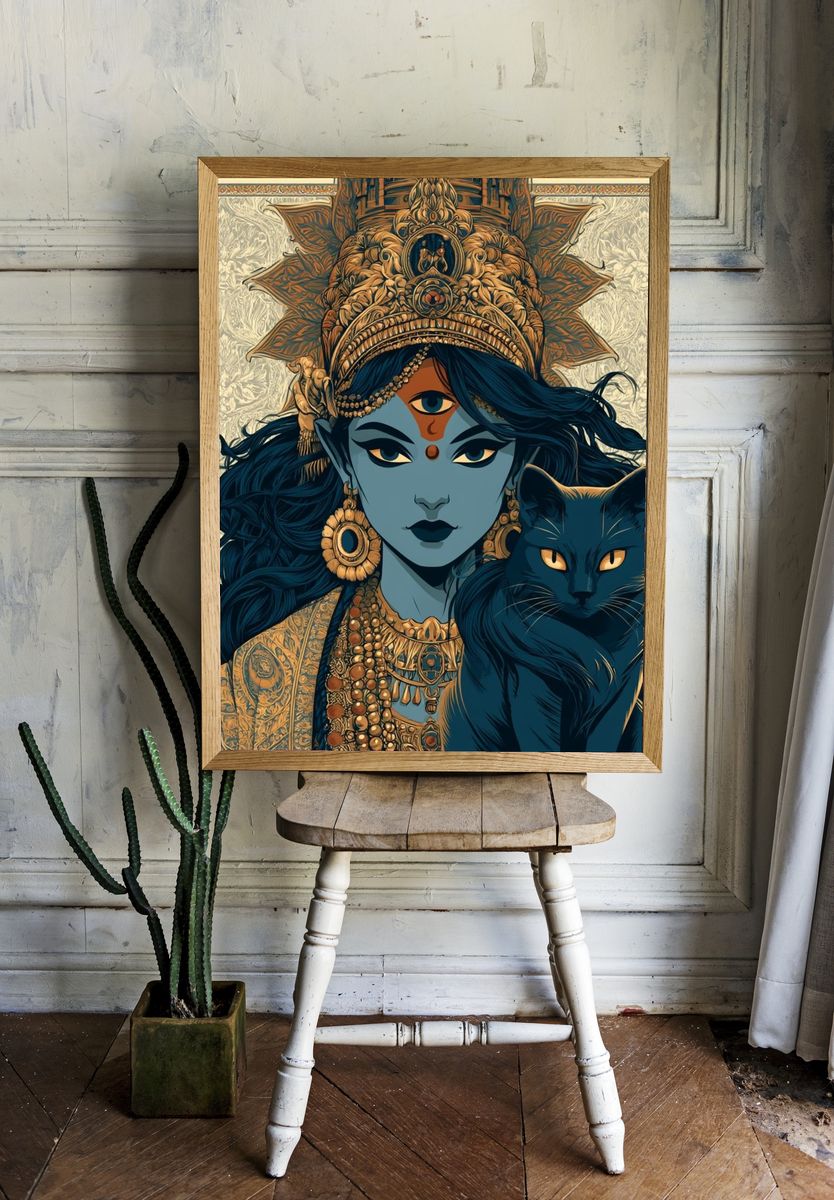 Divine Cat Goddess Illustration Poster. room preview