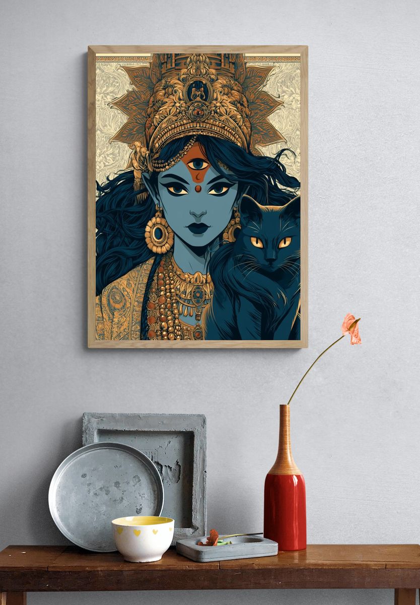 Divine Cat Goddess Illustration Poster. — room view 3