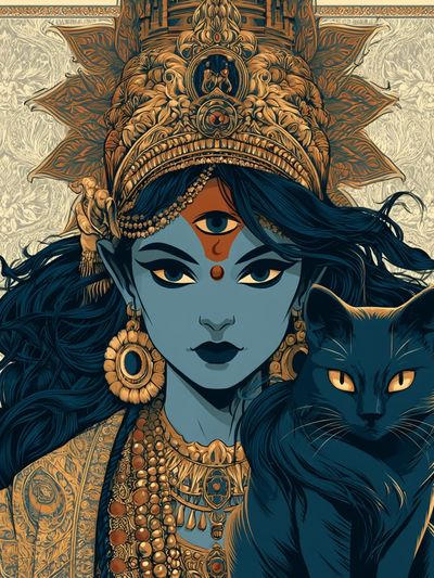 Divine Cat Goddess Illustration Poster.