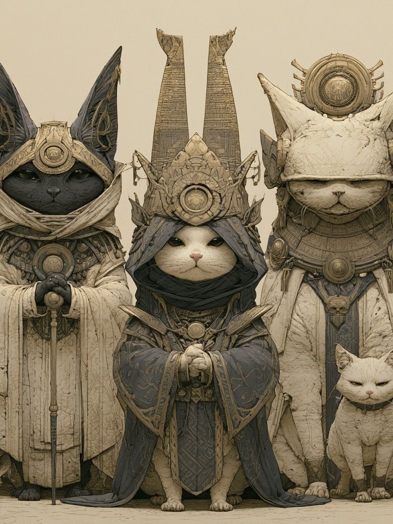 Mystic Cats Fantasy Illustration Poster. poster detail