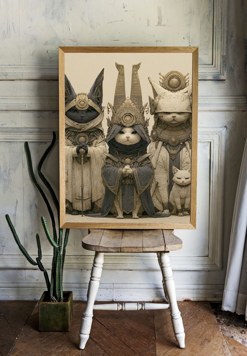 Mystic Cats Fantasy Illustration Poster. — room view 1