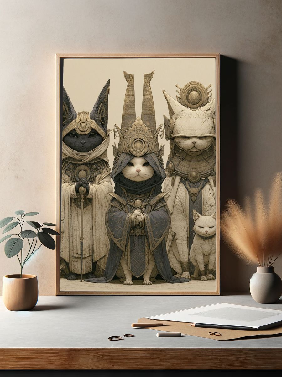 Mystic Cats Fantasy Illustration Poster. — room view 2