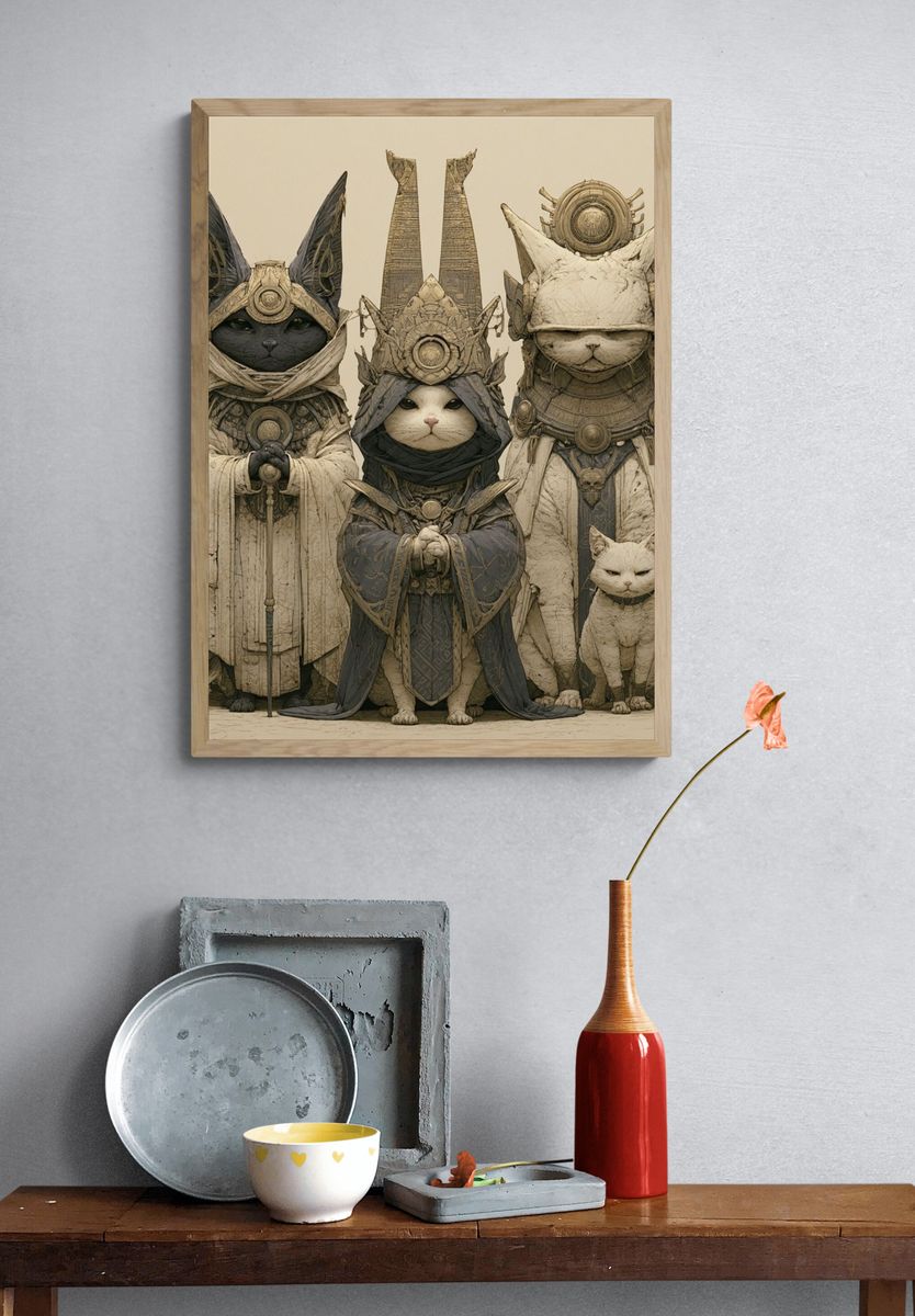 Mystic Cats Fantasy Illustration Poster. — room view 3