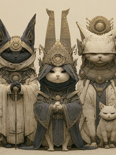Mystic Cats Fantasy Illustration Poster.