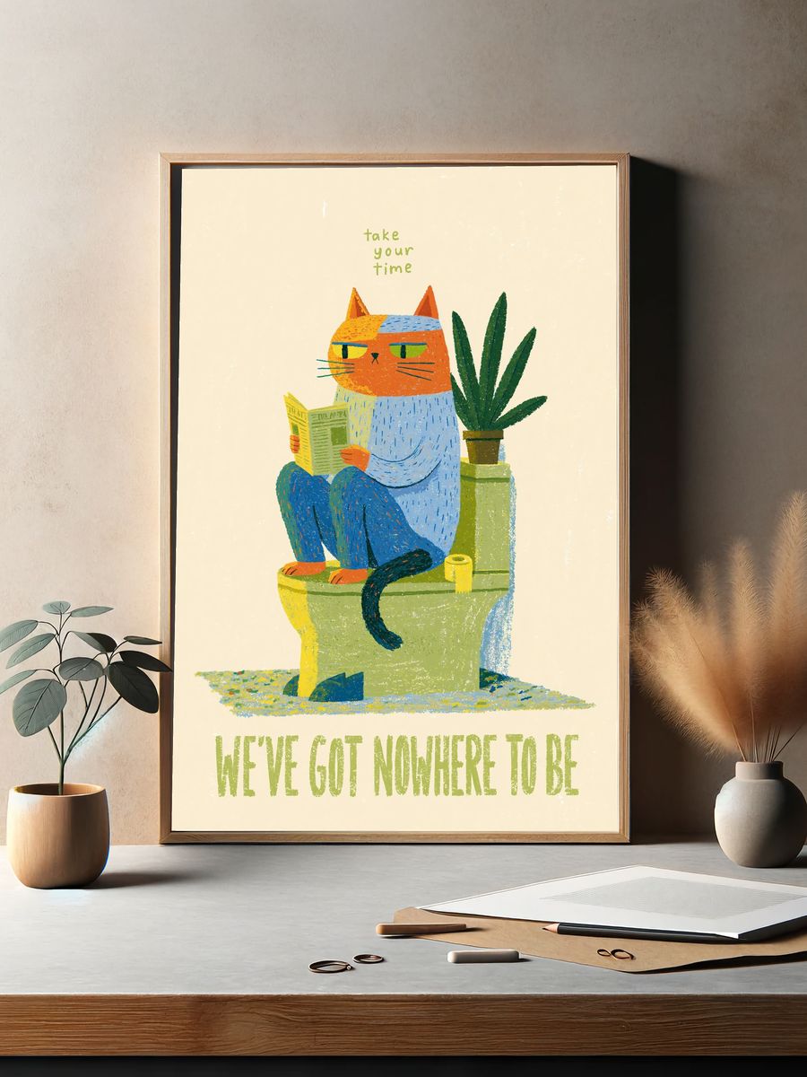 Cat Reading Quote Typography Poster. — room view 2