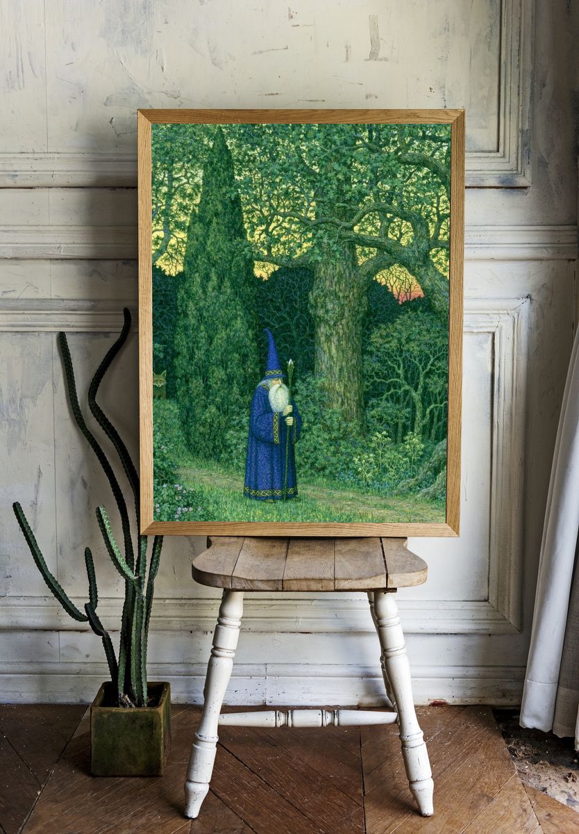 Forest Wizard — Fantasy Illustration Print. room preview