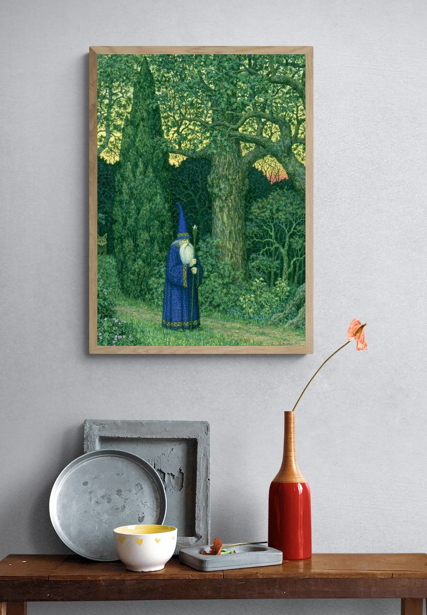 Forest Wizard — Fantasy Illustration Print. — room view 3