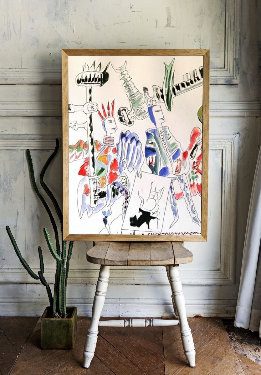 Abstract Figures Watercolor Print. room preview